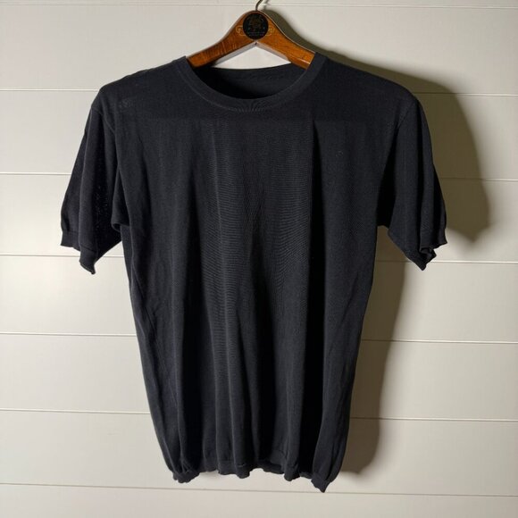 Malo Cardigan Button Down & Short Sleeve Sweater Twin Set Black 100% Cotton Sz M - Picture 11 of 14